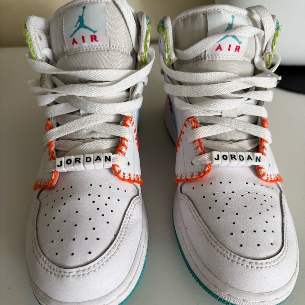 Jordan Sneakers in White with Orange and Green Accents